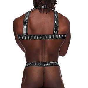 Male Power Elastic Studded Harness with Ring PAK-892 Black