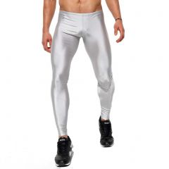 Rufskin Lunge Metallic Shine Nylon Sport Leggings Silver